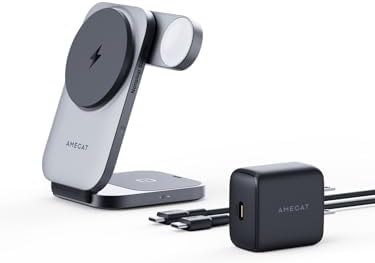 3 in 1 Charging Station, MagFusion Z Foldable Qi2 Certified 15W Wireless Charger Stand Compatible with MagSafe for iPhone 17/16/15/14/13/12, Apple Watch, AirPods (30W PD Charger Included)