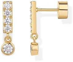 PAVOI 14K Gold Plated 925 Sterling Silver Posts Mini Bar Drop Dangle Flatback Earrings for Women | Dainty Helix Cartilage Piercing Jewelry | Baguette Bezel Marquise Pearl Cubic Zirconia Screwback Stud