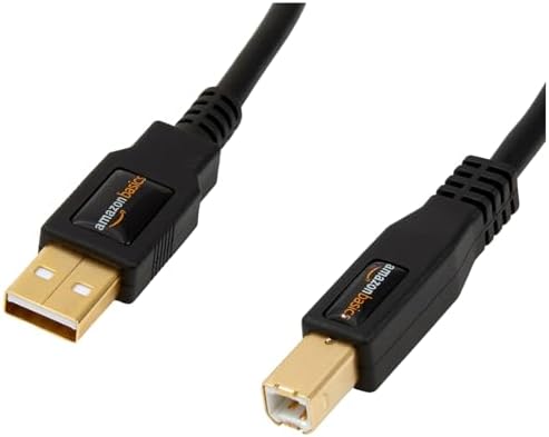 Amazon Basics USB 2.0 Cable, USB-A to USB-B, for Printer or External Hard Drive, Connect to Computer/Laptop/PC, 480 Mbps Transfer Speed, Gold-Plated Connectors, 6 Foot, Black