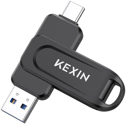 KEXIN 128GB USB C Flash Drive Dual Thumb Drive 100MB/s Swivel USB-A & Type-C USB Drive 3.0 Memory Stick for Smartphone Tablet iPhone 15/16/17 Car Game Console, 128GB Black