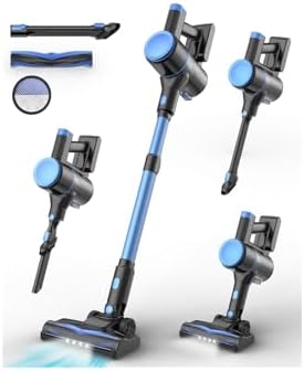 UML0 N8 Cordless Vacuum Cleaner,Lightweight Stick Vacuum with Powerful Suction,2200mAh Battery,40 Mins Runtime, Self-Standing,Rechargeable Vacuum Cleaners for Home Hardwood Floor Pet Hair (Cerulean)