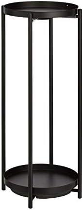 Amazon Basics Two-Tier Indoor Outdoor Metal Round Plant Stand for Multiple Plants, Rustproof Flower Holder with Plant Shelf, Black