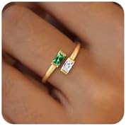 Honsny Gold Birthstone Rings for Women Non Tarnish 14K Gold Plated Adjustable Emerald Ring Cubic Zirconia Gemstone Promise Ring for Her Engagement Personalized Waterproof Jewelry Gifts for Birthday