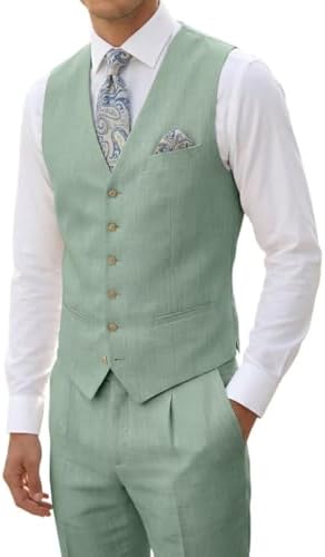 High-End Suits Linen Suits for Men Beach Summer Wedding Groomsmen 2 Piece Silm Fit Casual Light Suit Men's Tuxedos Vest Pant