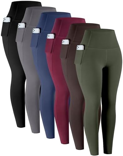 LZYVOO Leggings with Pockets for Women, 6 Packs Soft High Waisted Tummy Control Workout Yoga Pants