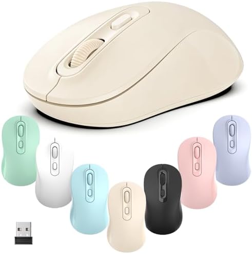 Wireless Mouse, 2026 New Model, Silent Click Ergonomic Design, Portable, 4 Buttons, Adjustable DPI (800/1200/1600), for Laptop/PC/Office (Beige)