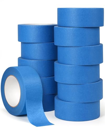 Lzerking Premium Blue Tape 12 Rolls 1.88 inches x 55 Yards, Painters Tape, Masking Tape for Purpose Wall Painting, Home Improvement (Totaling 660 Yards)