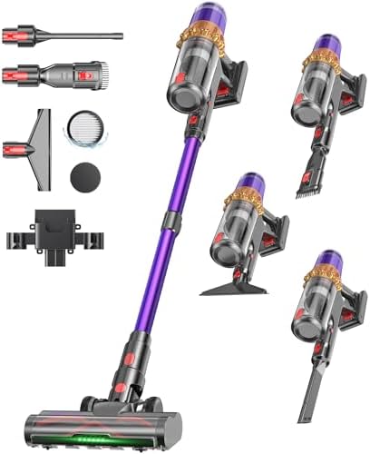 Cordless Vacuum Cleaner, 650W 55KPA 70Mins Vacuum Cleaners for Home,Anti-tangle Wireless Vacumm,Rechargeable Vacuum With Green Light,Powerful Stick Vacuum for Carpet/Hardwood Floors,Pet Hair,Purple