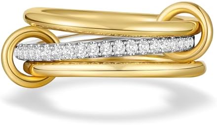 AllenCOCO 14K Gold Plated Stackable Rings, 3 Ring Set with CZ Cubic Zirconia, Gold & Silver Stacked, Interlocking Band for Women Statement