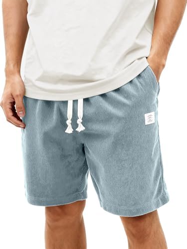 HOTake Mens Corduroy Shorts Casual 7 Inch Elastic Waist Drawstring Summer Beach Loose Fit Shorts