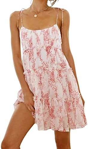 Mansy Womens 2026 Summer Floral Mini Dress Boho Flowy Skater Dresses Short Sleeveless Ruffle Spaghetti Strap Dress