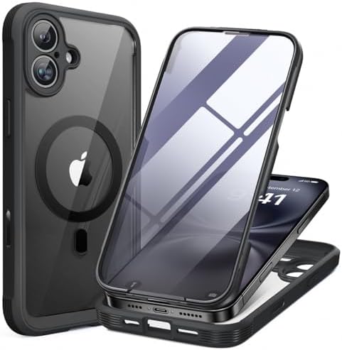 Miracase for iPhone 16 Case 6.1'', Full-Body Bumper Phone case with Built-in Full Glass Screen &Camera Control,No Gap,Compatible with MagSafe,Drop Proof 16 Cover,Black
