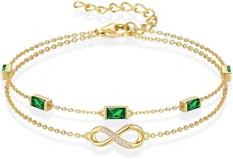 Mothers Day Gifts for Mom Birthstone Bracelets for Women Infinity Love Women Bracelet Birthstone Charm Link 925 Sterling Silver Birthstone Bracelets, 18K-Gold-Plated Bracelets Anniversary Valentines C