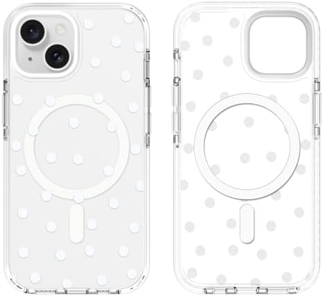 SAKUULO for iPhone 14 Case [Compatible with MagSafe] with Polka Dot Design, Cute Aesthetic Clear Trendy Slim Bumper Shockproof Protective Magnetic Phone Cover for Women Girls, White Dots