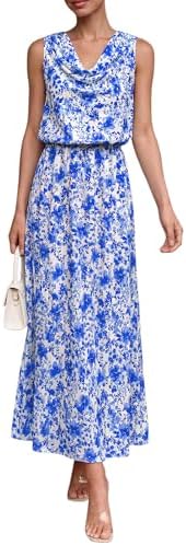 PRETTYGARDEN Womens Summer Floral Maxi Dresses 2026 Spring Sleeveless Cowl Neck Flowy Beach Vacation Wedding Guest Long Dress