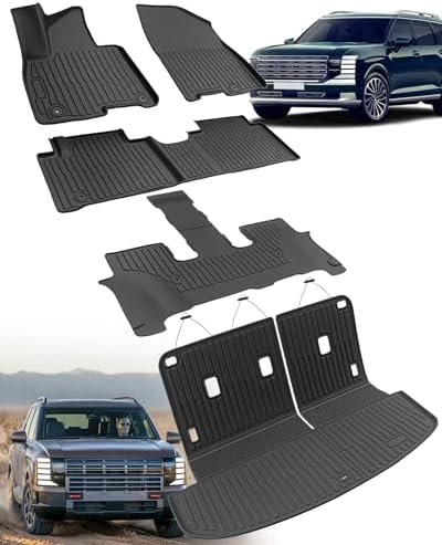 Floor Mats for Hyundai Palisade 2026 7/8 Seats Accessories Only Hybrid (Not Fuel Model), Custom Fit TPE Liners Full Set 5PCS, Non-Slip & Long-Lasting High Edge Trunk Mat with Backrest Protection