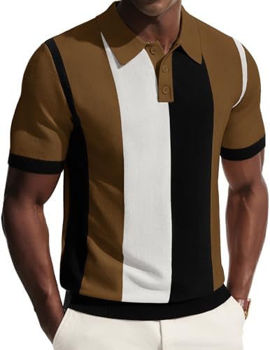 PJ PAUL JONES Mens Knit Polo Shirts Short Sleeve Vintage Striped Shirt 70s Casual Stylish Shirts Vacation Tops