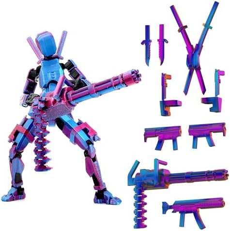 Gatling Gun Titan 13 Action Figure Set【Assembled】, Robot T Action Figure 3D Printed Dummy 13 Action Fidget Toys Figure Articulated, Lucky 13 for Collectors Desktop Decorations (Laser Purple)