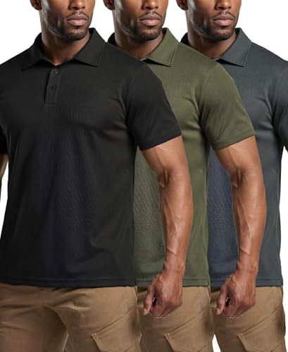3 Pack Men's Quick Dry Polo Shirt Mesh Short Sleeve Polo Outdoor Work Hiking UPF50+ Performance Golf Shirt