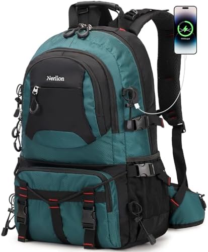 Nerlion 40L Hiking Backpack Travel Backpack for Men Women Camping Waterproof Outdoor Hiking Daypack Lightweight Backpack (Dark Green)