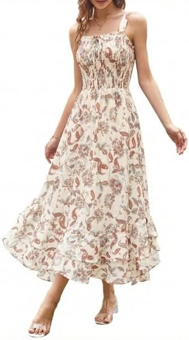 GRACE KARIN Women's 2026 Summer Floral Boho Dress Square Neck Strapped Swing A Line Sundress Beach Long Maxi Outfits