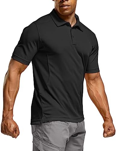 CQR Men's Quick Dry Tactical Polo Shirt, Lightweight Breathable Performance Polo, Short Sleeve UPF 50+ Outdoor Golf Shirt