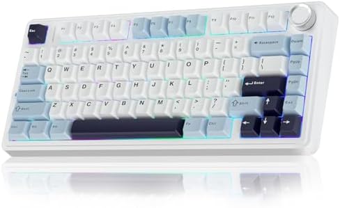 AULA F75 75% Wireless Mechanical Keyboard, Hot Swappable Creamy Keyboard, Pre-lubed Reaper Switches, 2.4GHz/Type-C/BT5.0, RGB Backlit Gaming Keyboards(White & Blue)