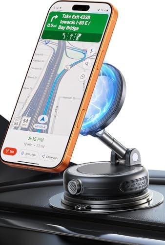 NeverFall Car Phone Mount for MagSafe, 89lbs Vacuum Suction, Strong Magnetic Dashboard & Windshield Mount, 360° Adjustable Phone Holder for iPhone & All Phones, Carbon Fiber