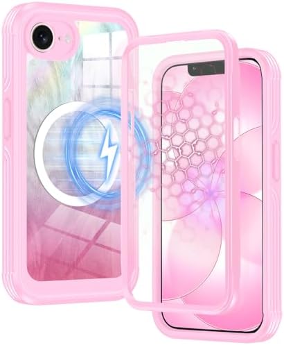 Bizzib for Apple iPhone 17e/16e Case Compatible with MagSafe Built-in 9H Screen Protector & Camera Lens Guard Military Grade Full Body Protection Shockproof Phone Case Cover,Pink Glitter