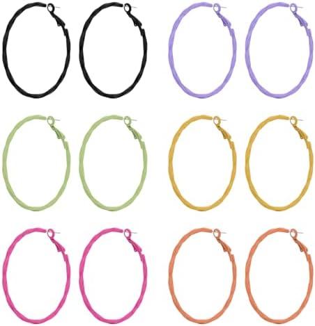 A Set of 6 Pairs New Colorful Baked Enamel Minimalist Large Hoop Earrings, Candy-Colored Round Statement Earrings for Square Face, Fashion Women's Gift