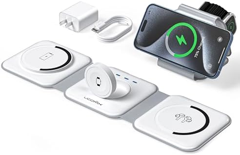 UCOMX 3 in 1 Charging Station for Multple Devices,Foldable 3 in 1 Wireless Charger for Travel,NANO Wireless Charging Station for iPhone17 16 15 14 13 12 Pro Max/Watch 10 9 8 7 6 5 4 3 Ultra/AirPod Pro