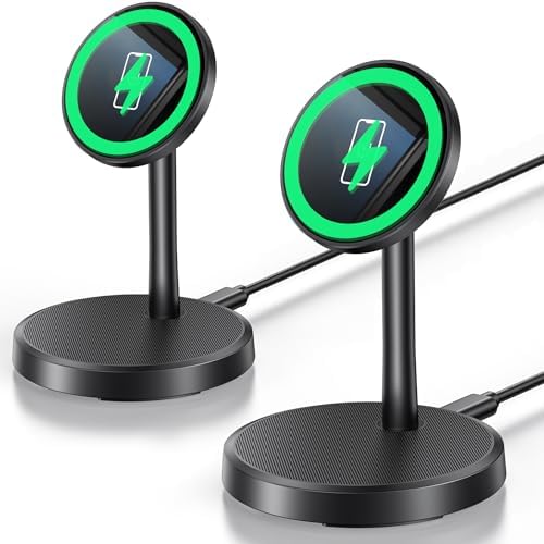 Magnetic Wireless Charger iPhone, 2 Pack 15W Fast Mag-Safe Charger Stand for iPhone 17/17 Air/17 Pro/17 Pro Max 16/15/14/13/12 Series, Wireless Charging Station for Pad/AirPods(Black)