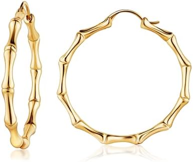 Womens Gold Bamboo Hoop Earrings | Barzel 18K Gold, Rose Gold, or White Gold Plated Bamboo Hoop Earrings