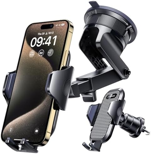 VANMASS Car Phone Holder [Upgraded Strongest Suction & Clip] Cell Phone Mount for Dashboard Windshield Vent Wall,Truck Cradle Stand for iPhone 17 Pro Max 16 15 14 13 12 11 SE Samsung S26 Android,Black