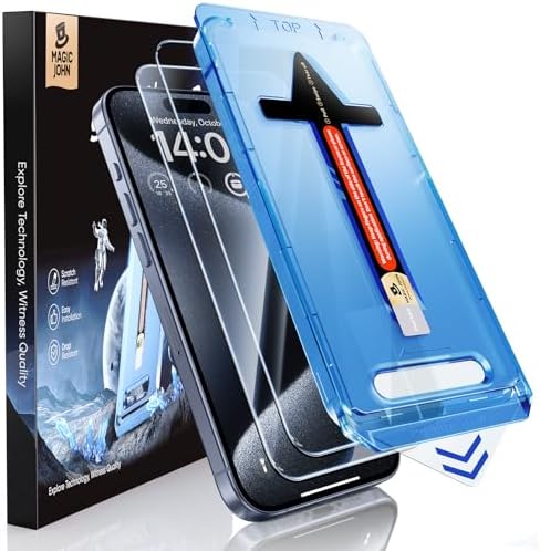 MAGIC JOHN 2 Pack for iPhone 15 Pro (6.1 inch) Tempered Glass Screen Protector, Auto Dust-Elimination Installation, Bubble Free, Dynamic Island Compatible, HD Clear, Easy Installation