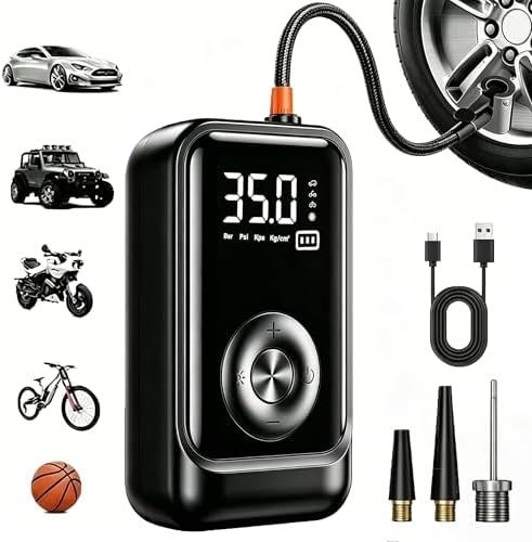 RPEE Tire Inflator Portable Air Compressor, 60s Fast Inflation 150PSI Cordless Car Tire Pump for Car Tires, Motorcycle, Bike & Balls, Rechargeable Air Pump with Digital Pressure Gauge, LED Light
