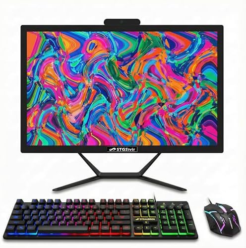 STGSivir All in One Desktop Computer, 21.5'' FHD Display, Intel Core i5 up to 3.6GHz, 16G RAM, 512G SSD, WiFi 5, Bluetooth, RGB Keyboard & Mouse, Webcam, Windows 11 Home