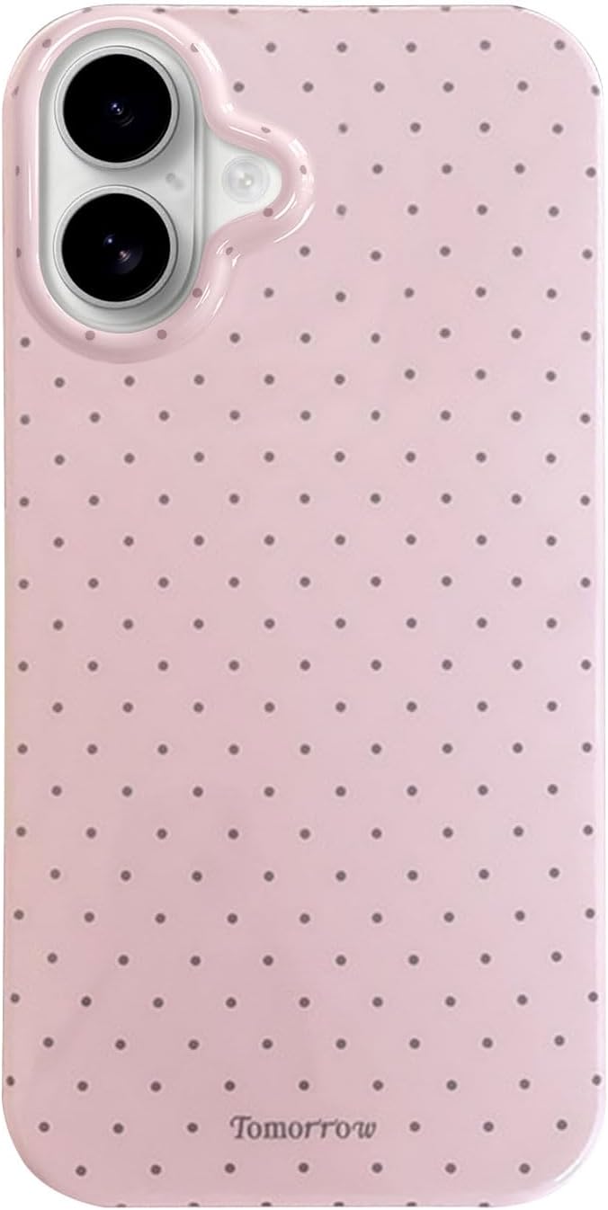 inewateri Compatible with iPhone 16 Case with Cute Fashion Polka Dot Aesthetics Design Simple Case for Soft TPU Slim Protection Case for iPhone 16-Pink