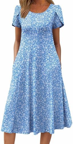ZEAGOO Womens Casual Dresses for Summer Short Sleeve Flare Midi Dress Loose Flowy Beach Sundress