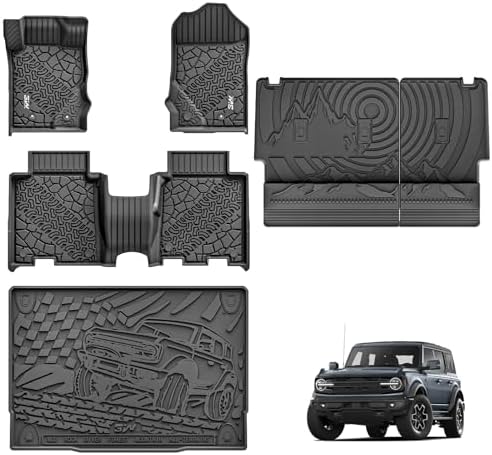 3W Ford Bronco Floor Mats & Cargo Liner & Back Seat Cover Custom Fit for 2021-2025 2026 Bronco 4 Door All Weather Custom Fit Ford Bronco Accessories (Not for Sport & Rubberized Floor)
