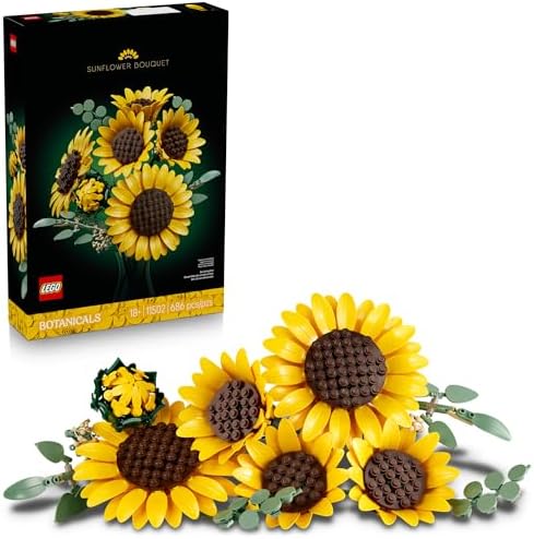 LEGO Botanicals Sunflower Bouquet Building Set for Adults, Ages 18+ - Artificial Flowers for Home Office, Bedroom or Desk Decor - Gifts for Women & Men - 11502
