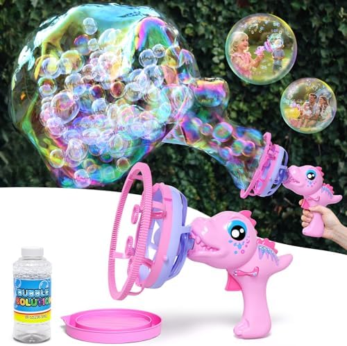 Dinosaur Bubble Gun for Kids - Bubble Machine with Bubble in Bubble, 1000+ Bubbles/Min Bubble Blower Toy, Toddler Outdoor Toys Birthday Easter for 3 4 5 6 7 8 Year Old Girls