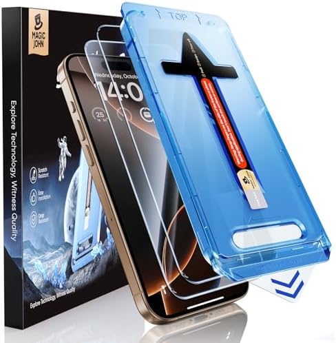 MAGIC JOHN 2 Pack for iPhone 16 Pro [6.3 inch] Tempered Glass Screen Protector, HD Clear, Bubble Free, Easy Installation, Auto Dust-Elimination, 16Pro 6.3''