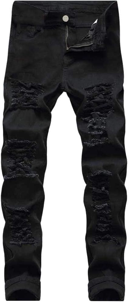 qcdyrxf Men's Jeans Slim Fit Stretch Skinny Ripped Jeans for Men Stacked Distressed Straight Pants