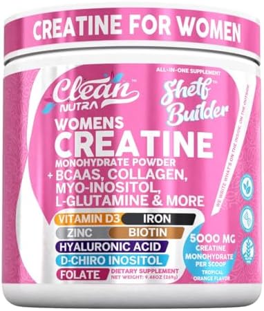 Creatine for Women | Creatine Monohydrate + BCAA Powder Myo-Inositol Collagen Biotin Hyaluronic Acid Folate L Glutamine Vitamin D3 Iron Zinc D-Chiro-Maca Digestion Shelf Builder By Clean Nutra