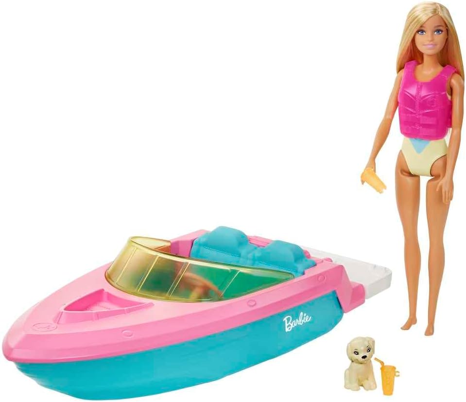 Barbie Doll and Boat Playset with Pet Puppy, Life Vest and Accessories, Fits 3 Dolls &amp; Floats in Water, Gift for 3 to 7 Year Olds