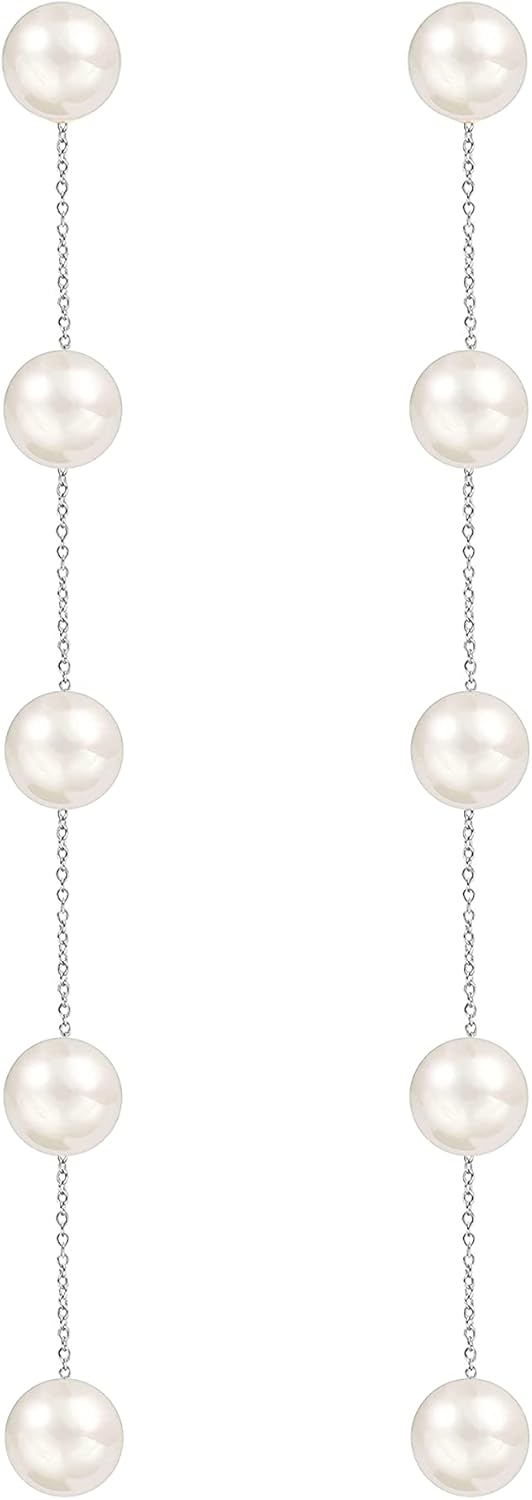 Voaino Long Pearl Earrings for Women 925 sterling silver Pearl Dangle Earrings Hypoallergenic Elegant Wedding Pearl Tassel Earrings for Bridal Christmas Gift