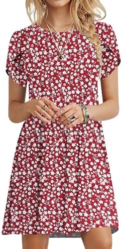 MOLERANI Summer Dresses for Women 2025 Casual T Shirt Crewneck Petal Sleeve Swing Vacation Dress with Pockets