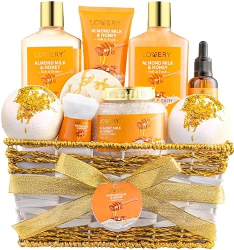Mothers Day Gifts for Mom Women Gift Basket for Women - 10 Pc Almond Milk & Honey Beauty & Personal Care Set - Home Bath Pampering Package for Relaxing - Spa Self Care Kit - Birthday, Mom, Anniversary