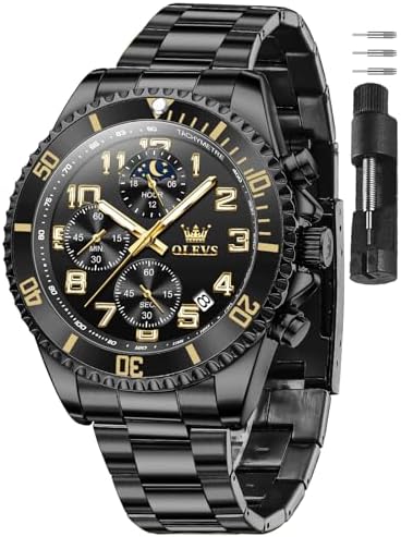 OLEVS Watches for Men Stainless Steel Dress Men Watch with Date Big Face Chronograph Waterproof Luxury Fashion Watch Blue/Black/Gold/Green/Silver Face Relojes para Hombres
